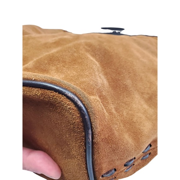 Express Cognac Brown Genuine Y2K Suede Hobo Shoulder Bag - Picture 6 of 8